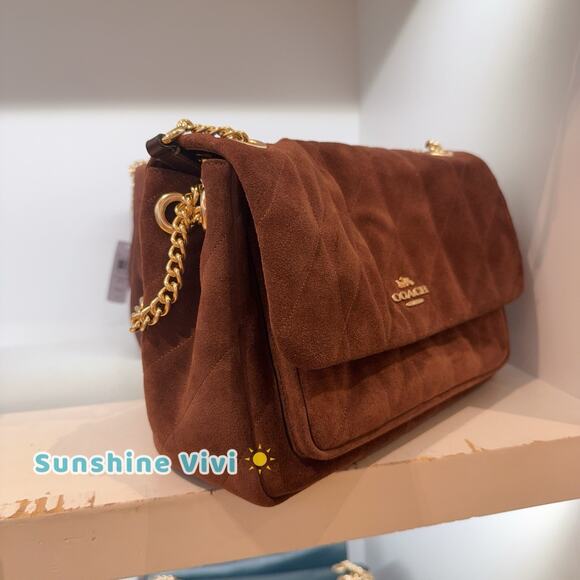 NWT Coach Elodie Crossbody Bag Quilting CCZ63 Gold/Vintage Brown/Maple Suede - Picture 2 of 8